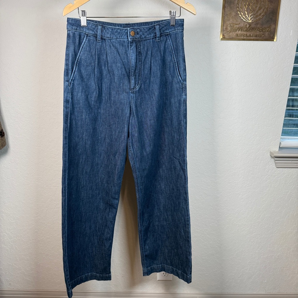 J Crew Wide Leg Denim Pants Blue Pleated Front Size 28‎ - Picture 2 of 9